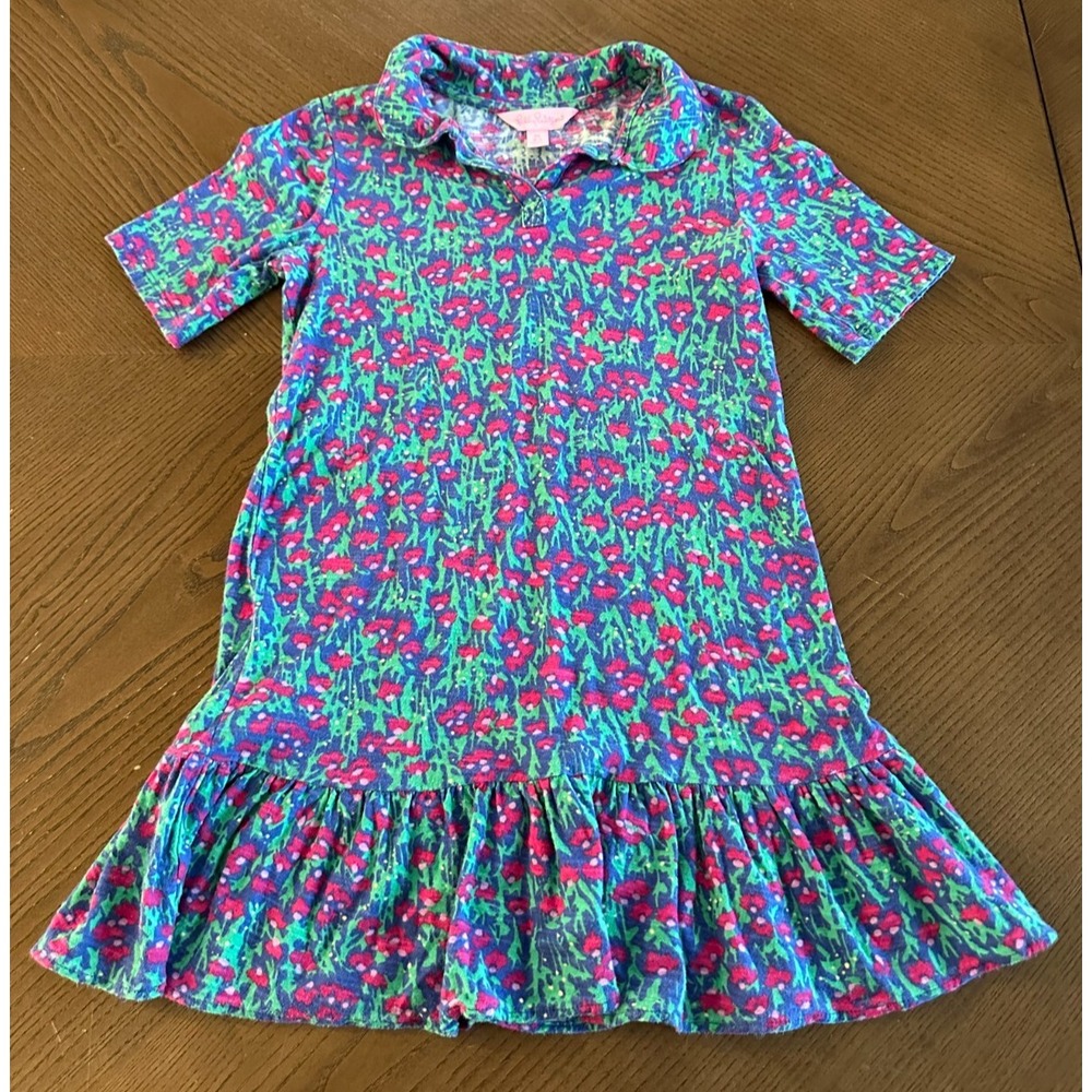 Lilly Pulitzer Girls‎ Amelia Polo Dress Medium 6/7 Cotton Floral Monet *READ*